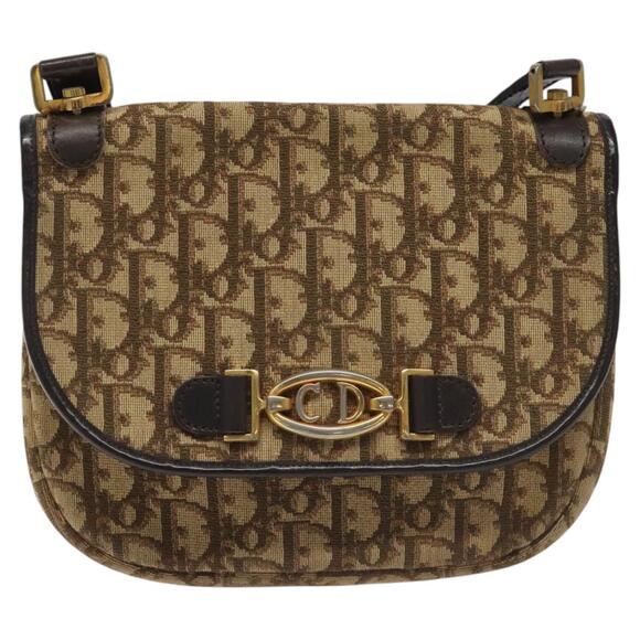 DIOR Trotter Canvas Shoulder Bag Brown Gold - Picture 2 of 12